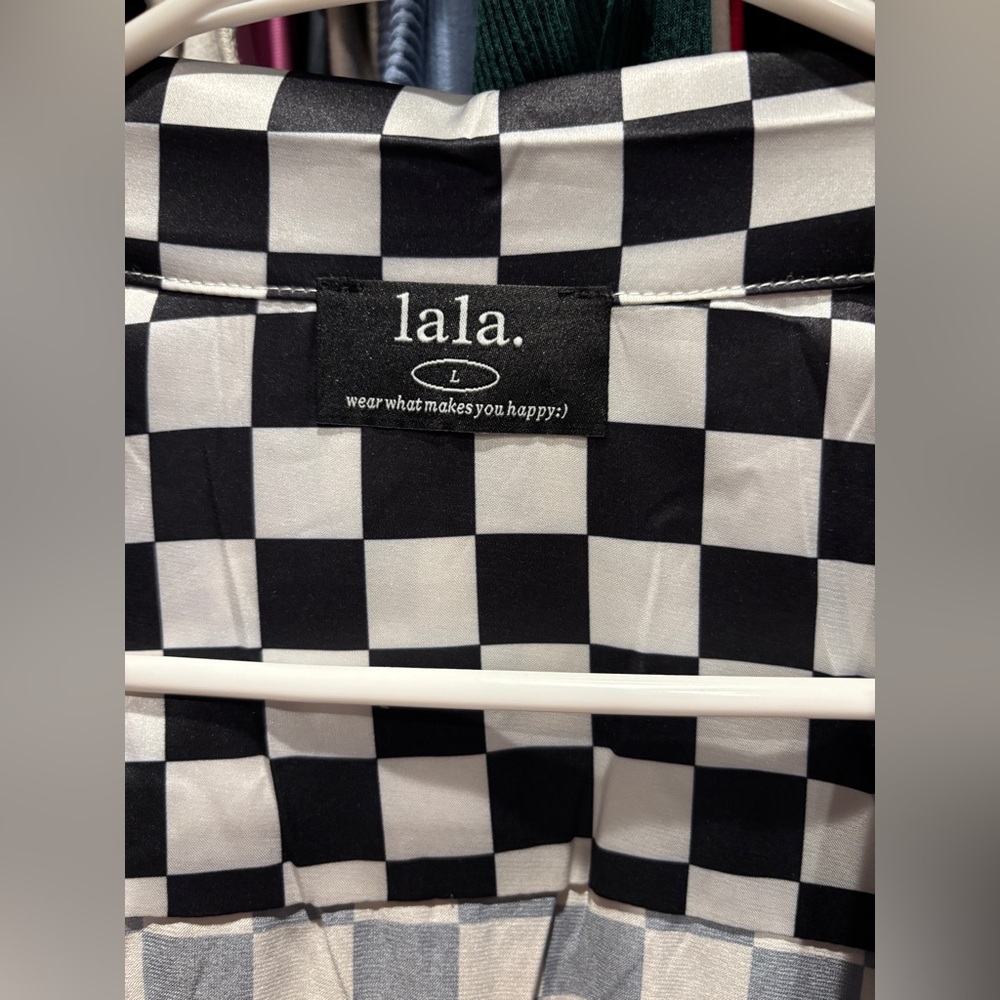 Dressed in lala black and white check top NWT large oversized - Picture 3 of 3